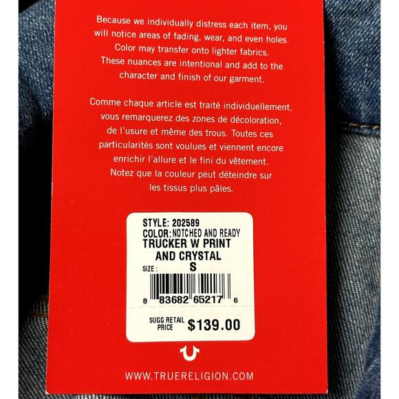 True Religion NWT Trucker Denim Jean Jacket Women Sz Small Petite Crystals - Picture 9 of 11